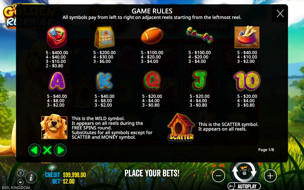 Game rules, page 1 — Golden Retriever