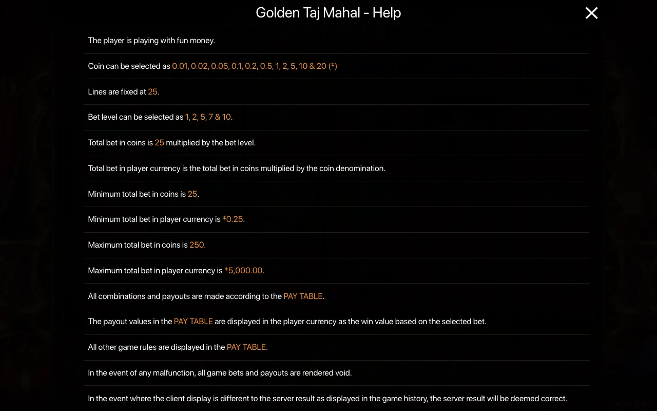 Game rules, page 1 — Golden Taj Mahal