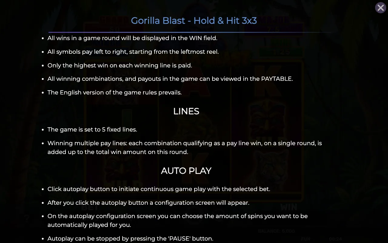 Game rules, page 7 — Gorilla Blast Holdhit 3x3