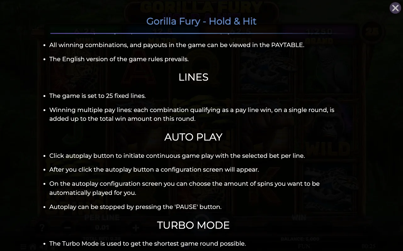 Lines — Gorilla Fury Hold Hit