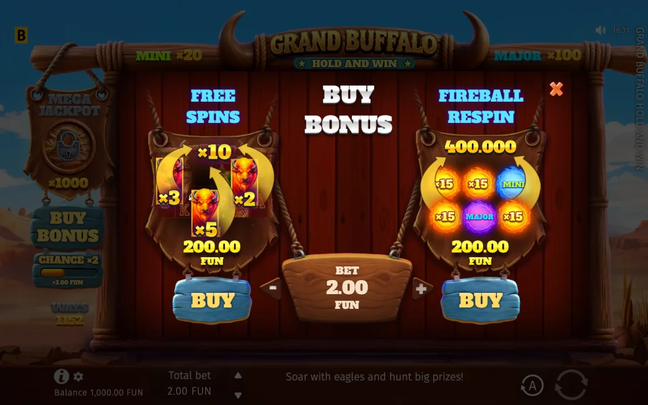 Buying the feature — Grand Buffalo Hold & Win