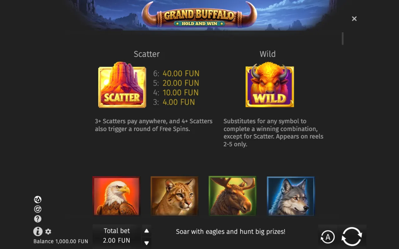 Game rules, page 1 — Grand Buffalo Hold & Win