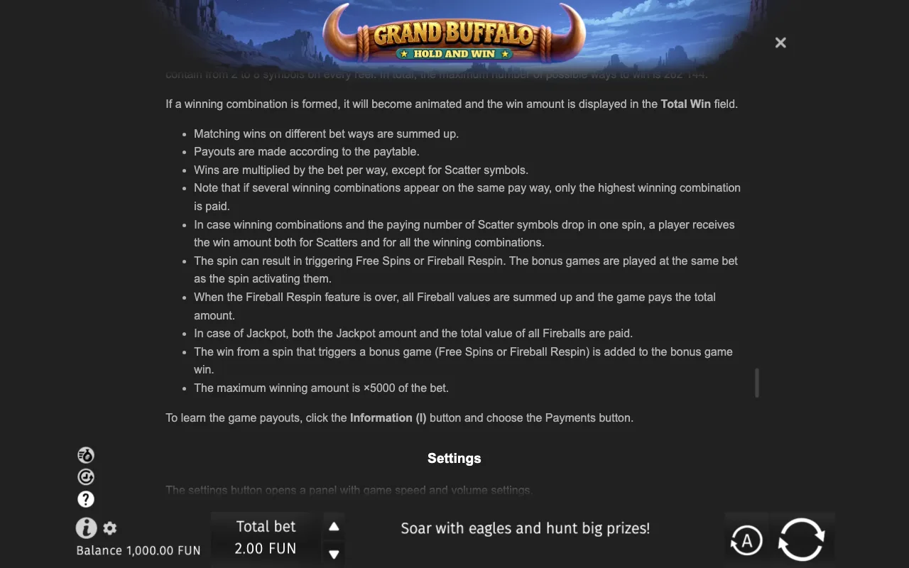 Game rules, page 10 — Grand Buffalo Hold & Win