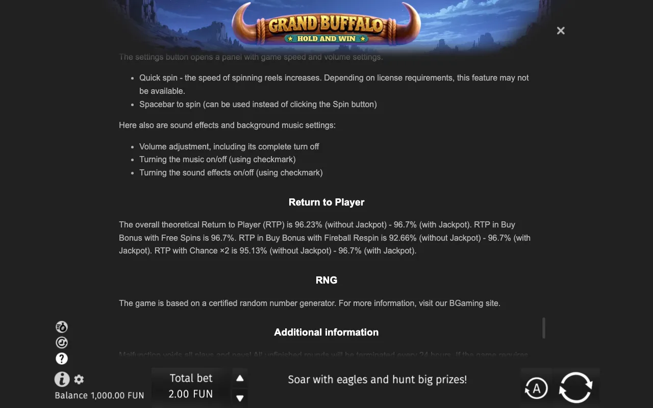 Game rules, page 11 — Grand Buffalo Hold & Win