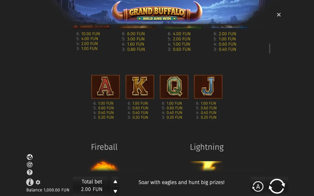 Game rules, page 2 — Grand Buffalo Hold & Win