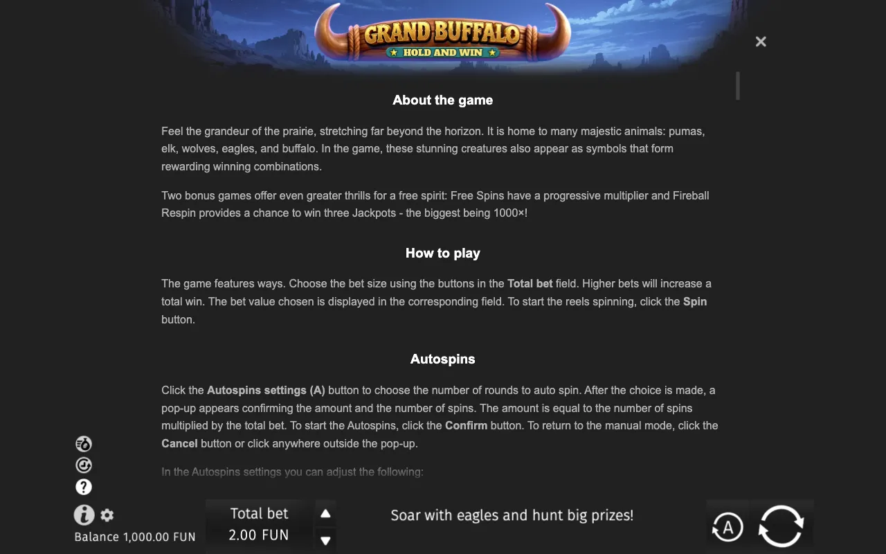 Game rules, page 6 — Grand Buffalo Hold & Win