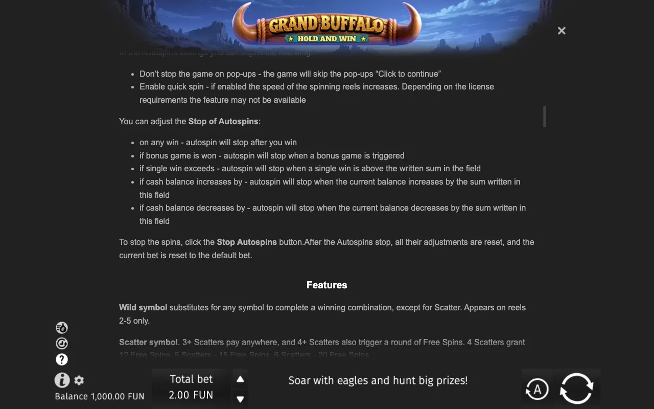 Game rules, page 7 — Grand Buffalo Hold & Win