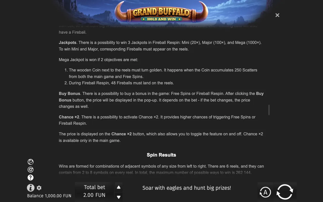 Game rules, page 9 — Grand Buffalo Hold & Win
