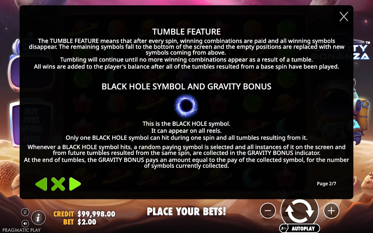 Tumble feature — Gravity Bonanza