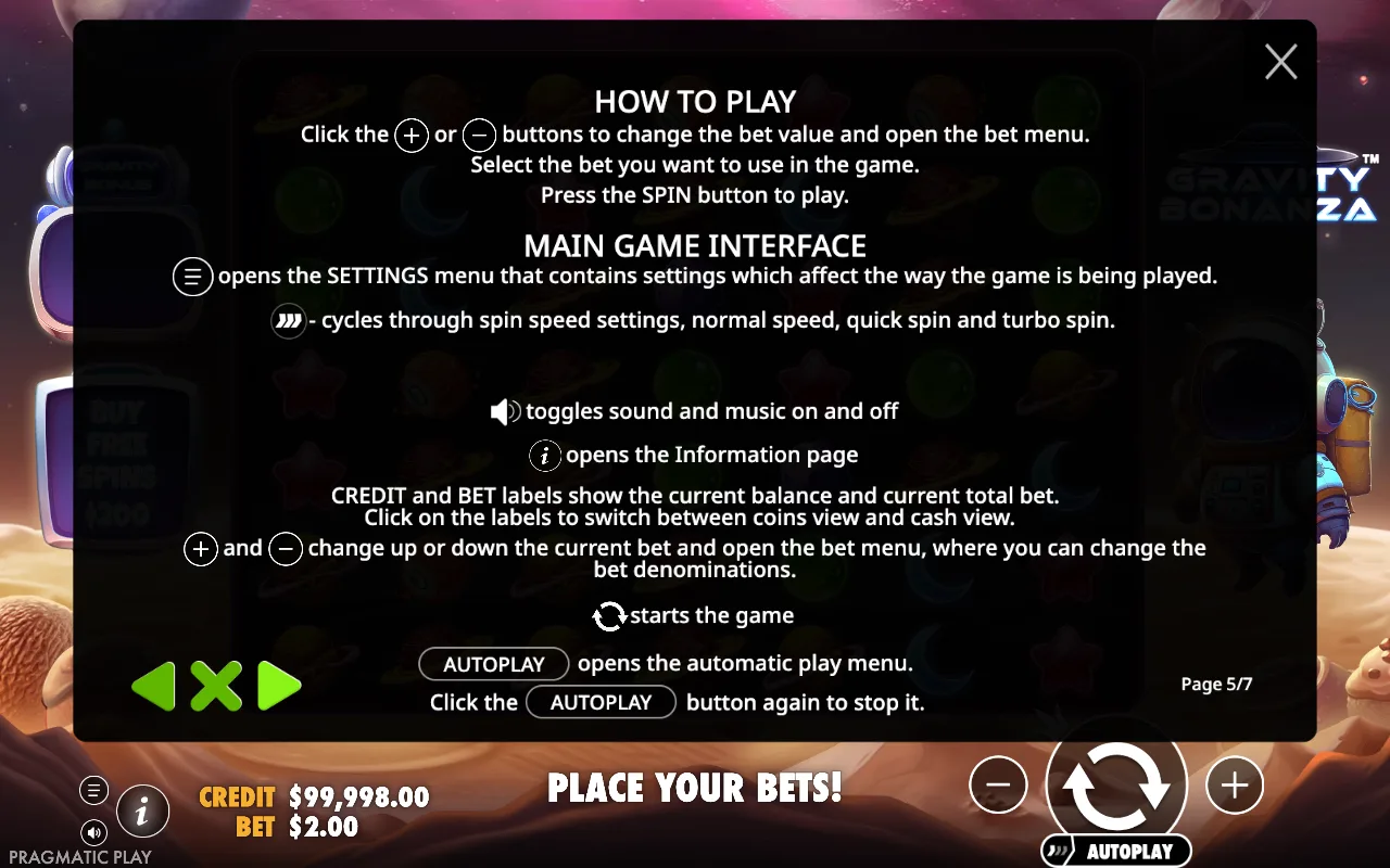 How to play — Gravity Bonanza