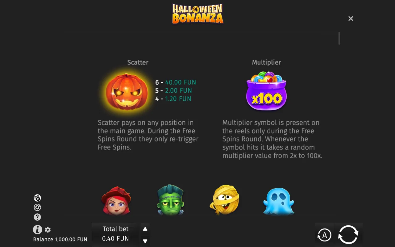 Game rules, page 1 — Halloween Bonanza
