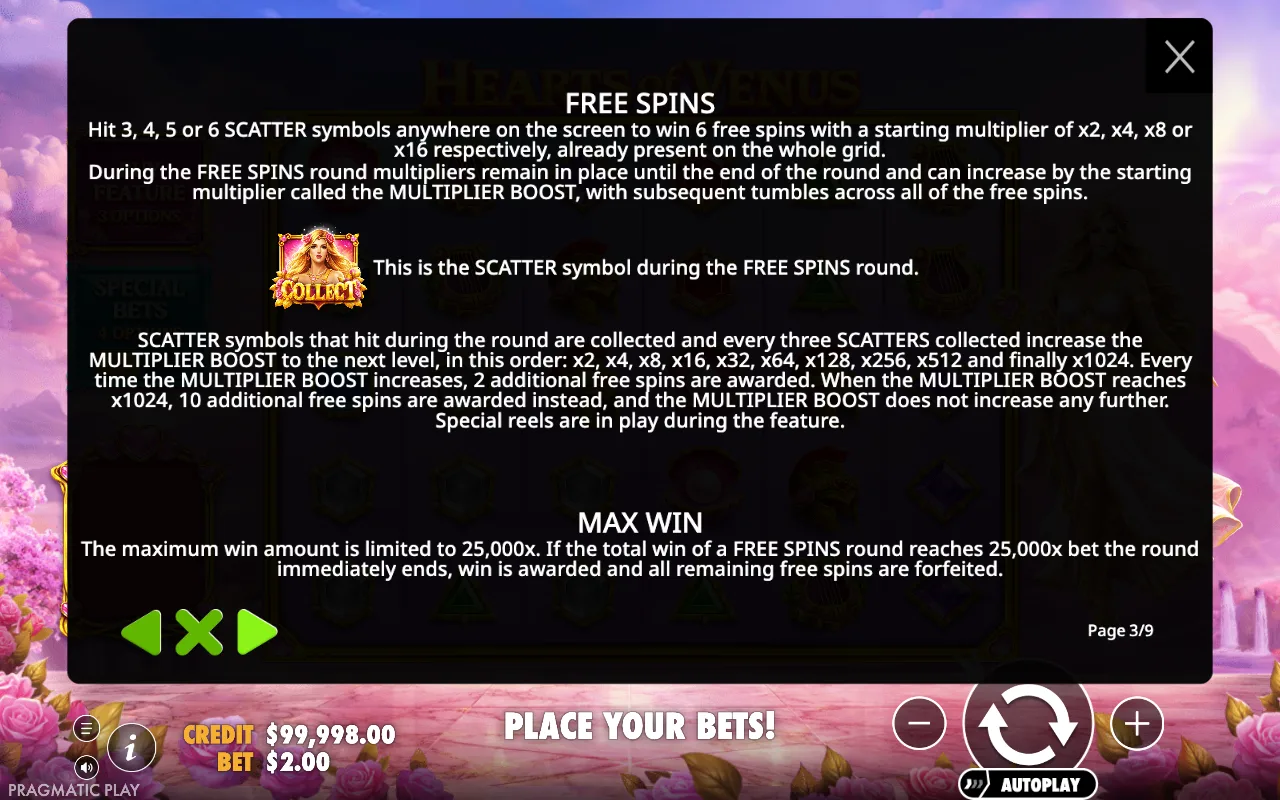 Free spins — Heart of Venus