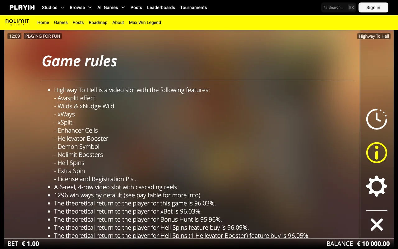 Game rules, page 1 — Highway to Hell