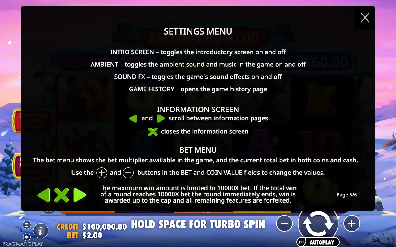 Settings menu — Himalayan Wild