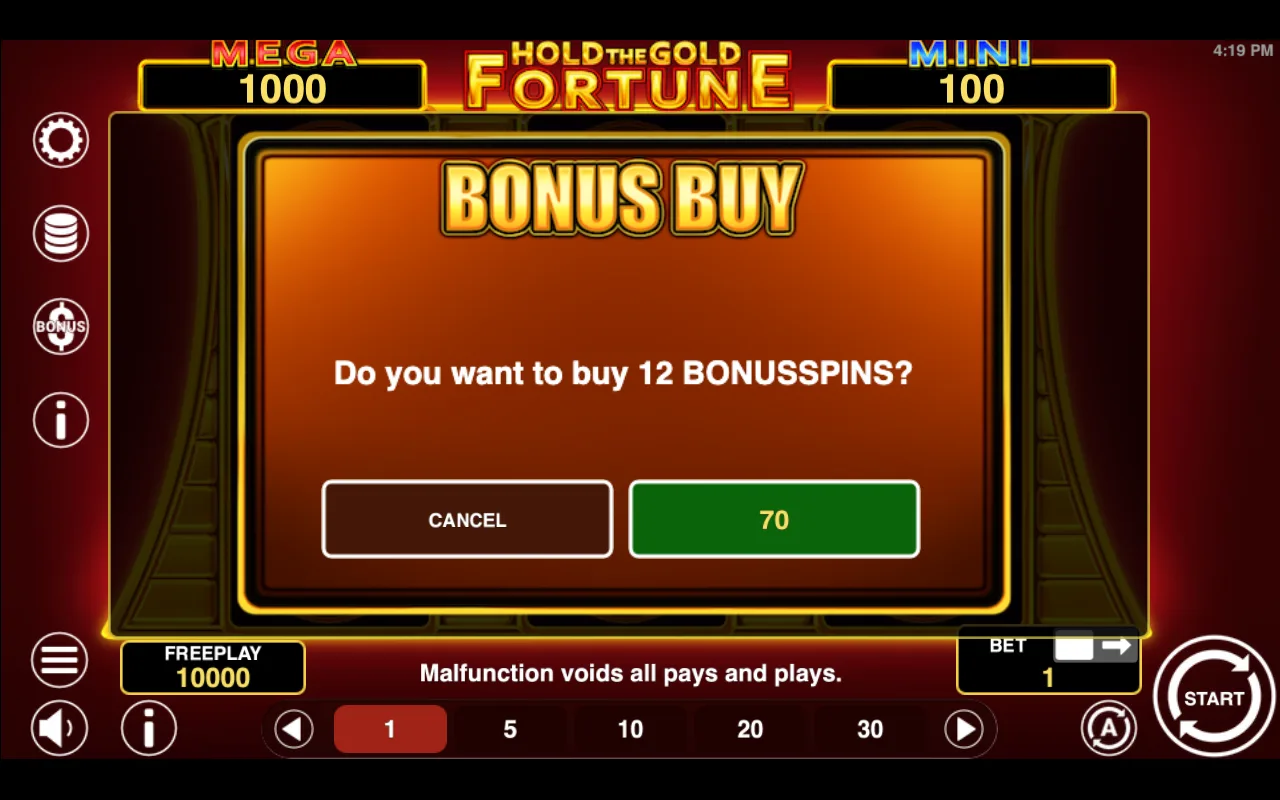 Buying the feature — Hold The Gold Fortune