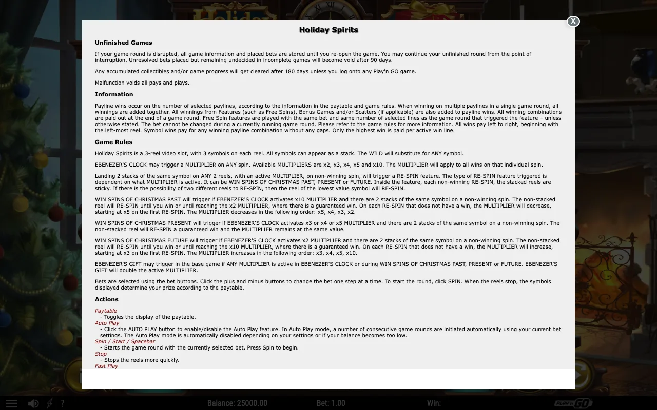 Game rules, page 1 — Holiday Spirits