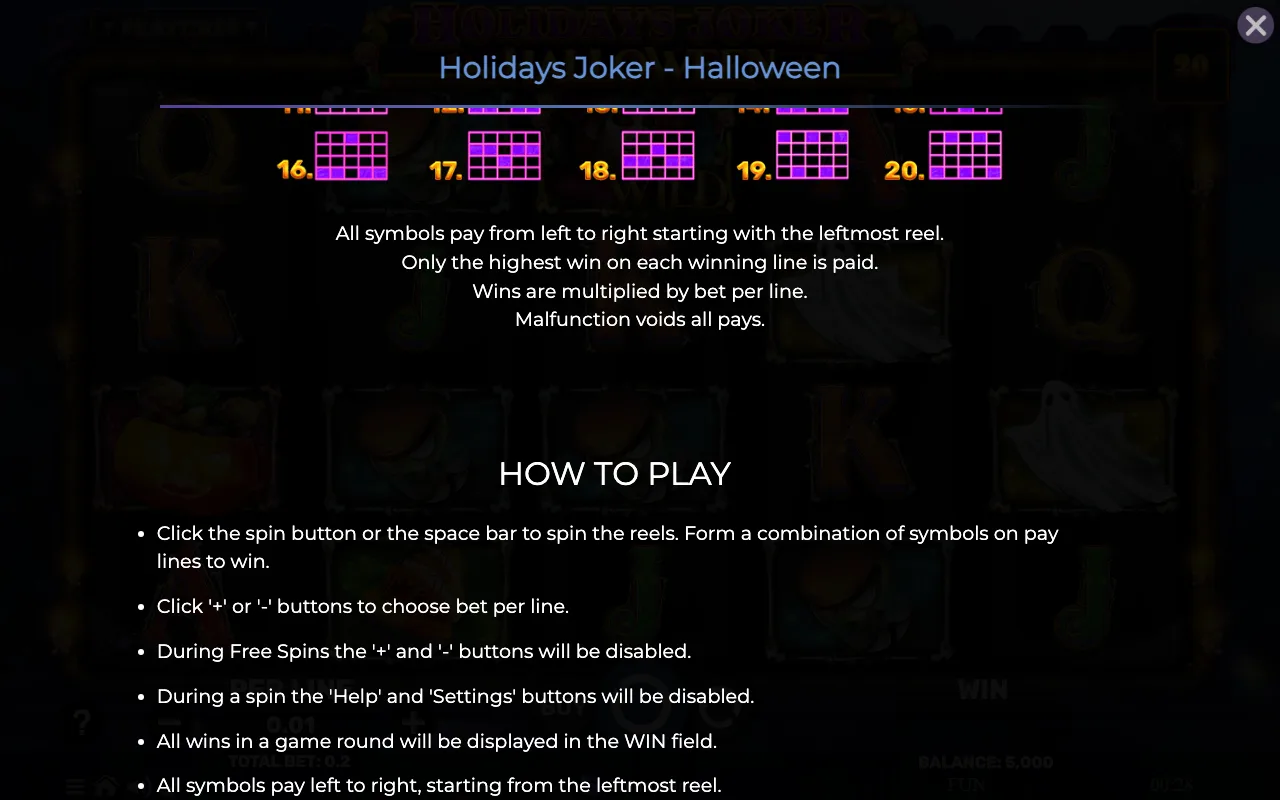 Game rules, page 6 — Holidays Joker Halloween