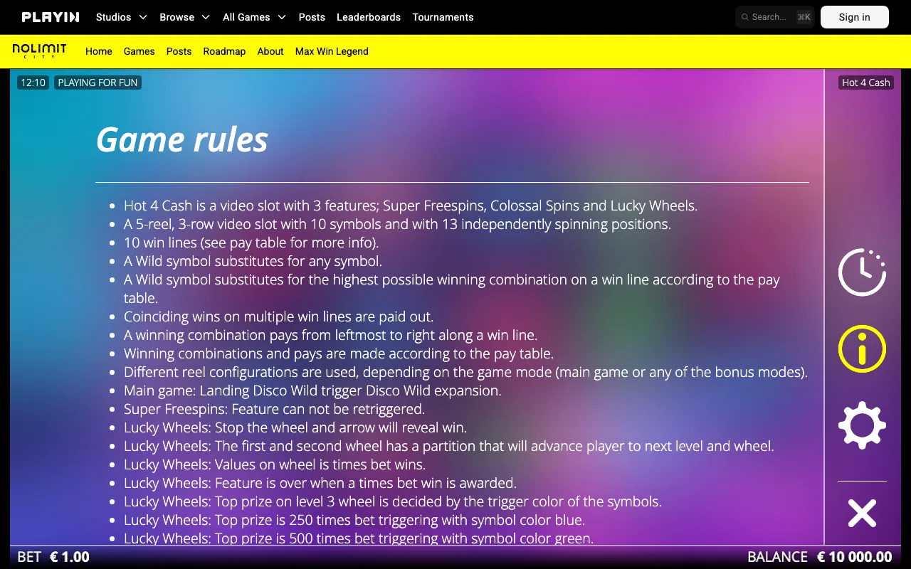Game rules, page 1 — Hot 4 Cash