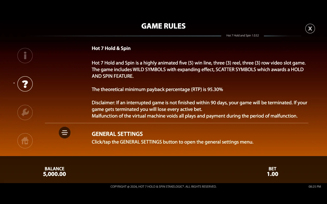 Game rules — Hot 7 Hold Spin