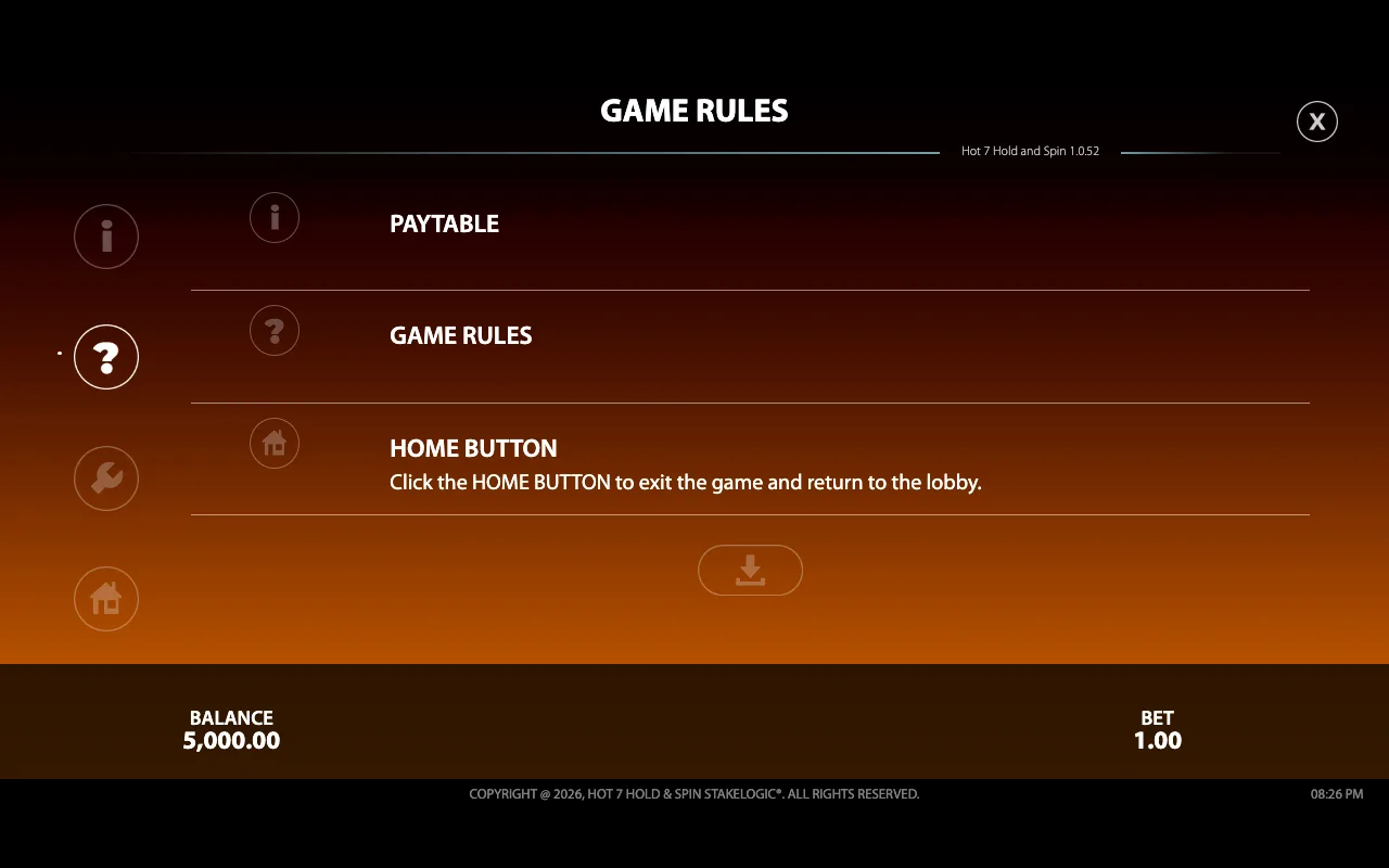 Game rules — Hot 7 Hold Spin