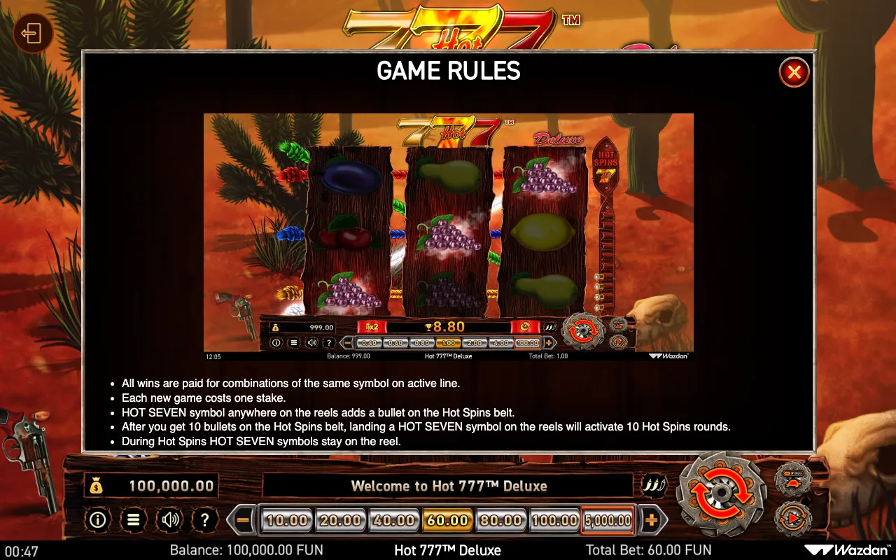 Game rules, page 2 — Hot 777 Deluxe