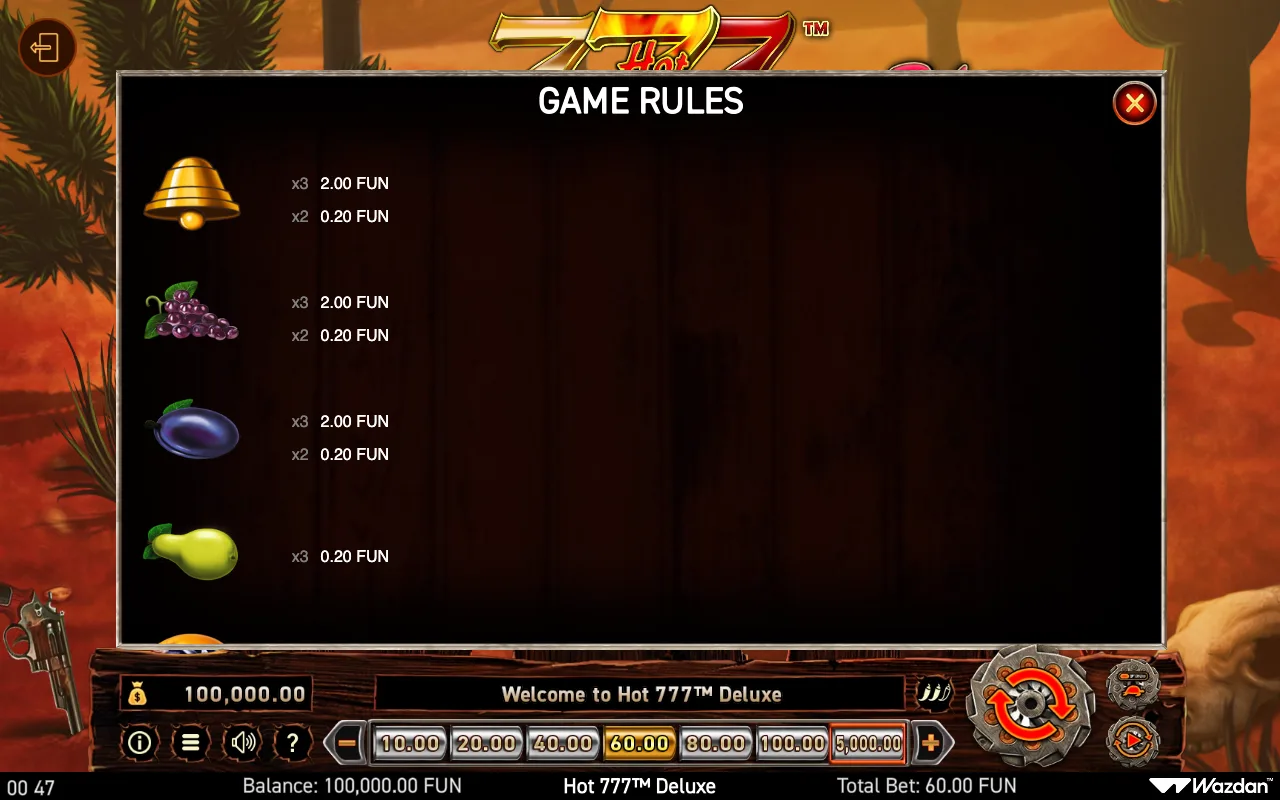 Game rules, page 3 — Hot 777 Deluxe