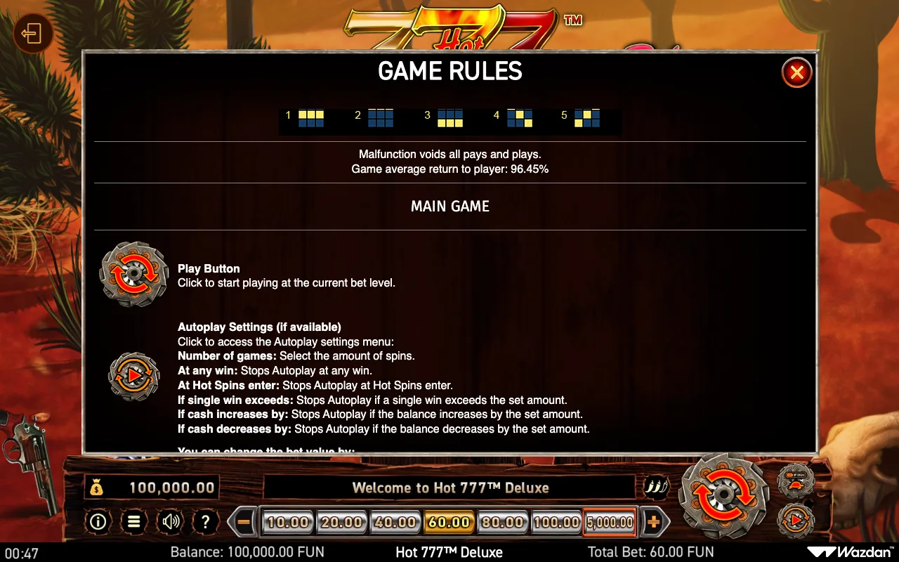 Game rules, page 5 — Hot 777 Deluxe