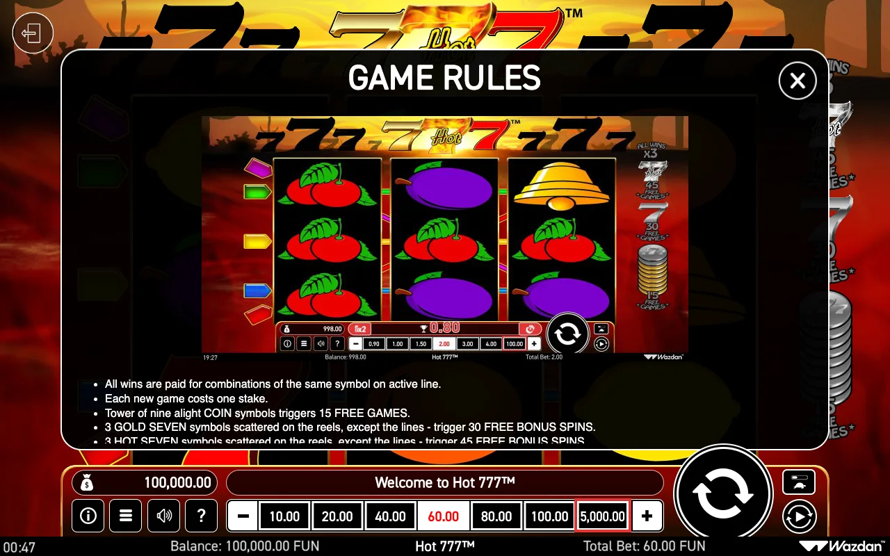 Game rules, page 2 — Hot 777