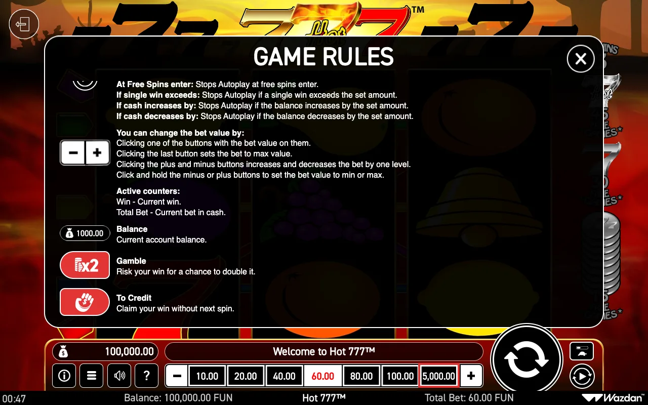 Game rules, page 5 — Hot 777