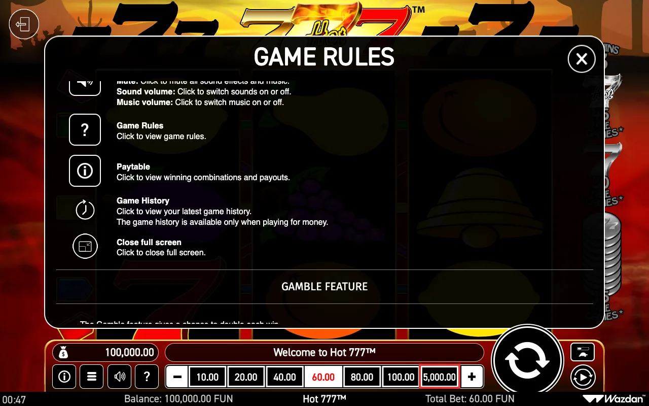 Game rules, page 6 — Hot 777