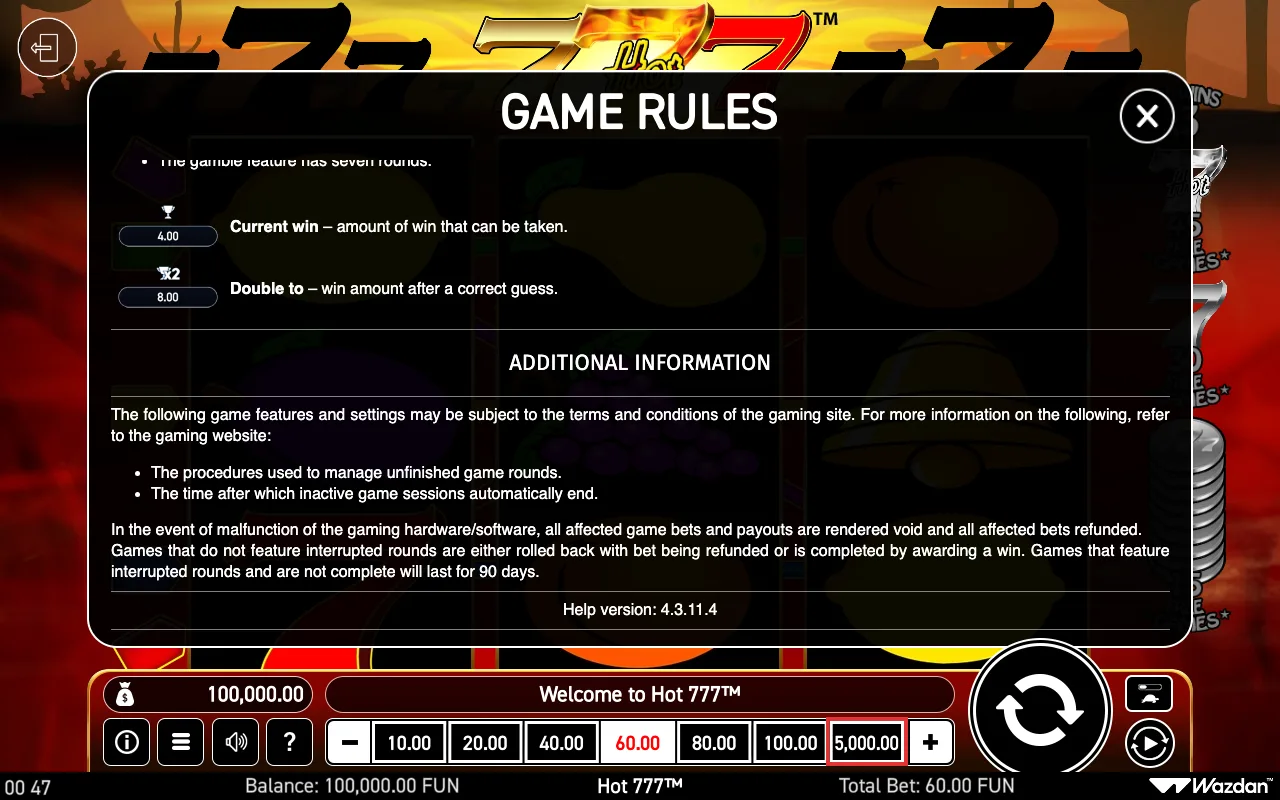 Game rules, page 7 — Hot 777