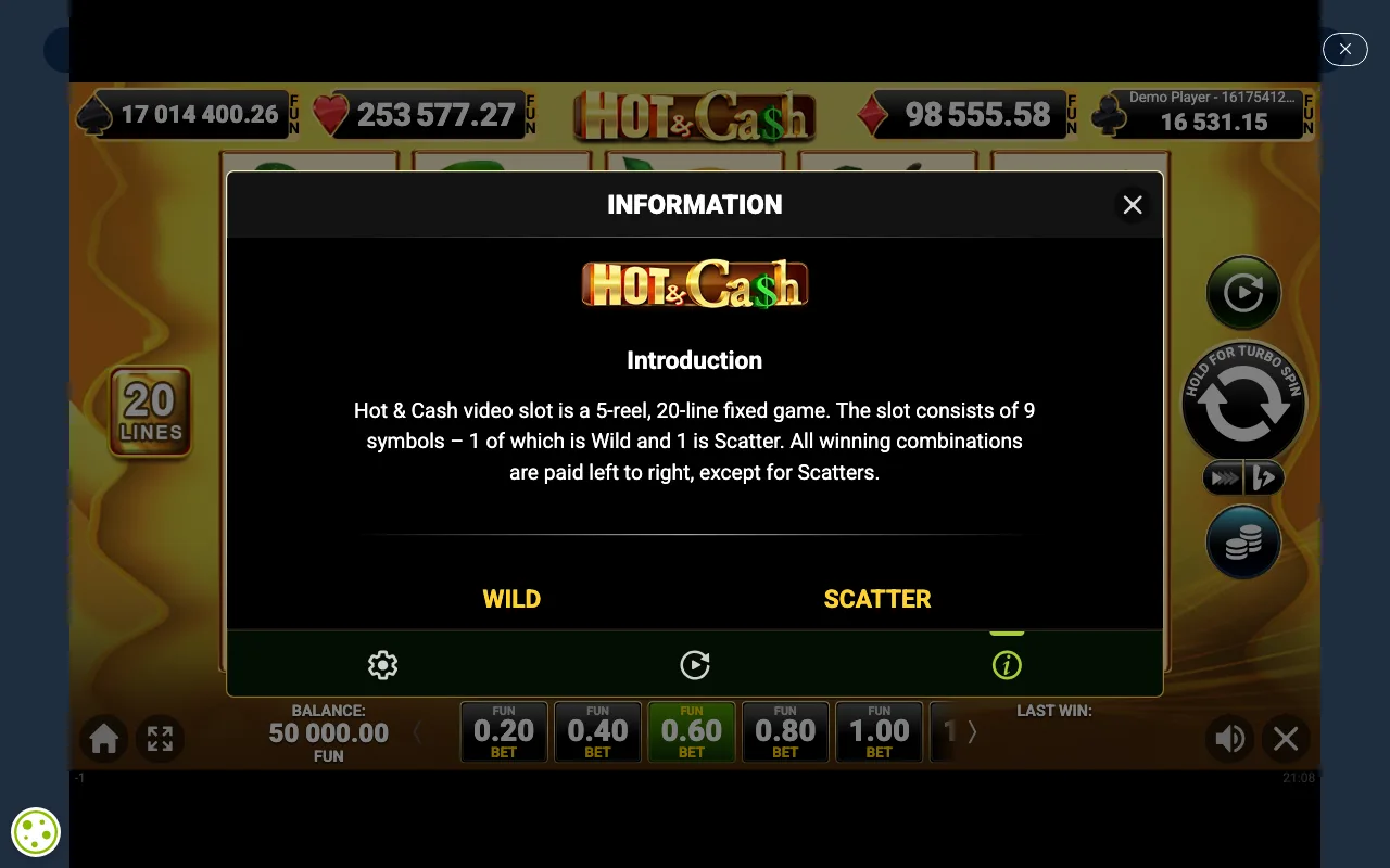 Game rules, page 1 — Hot And Cash