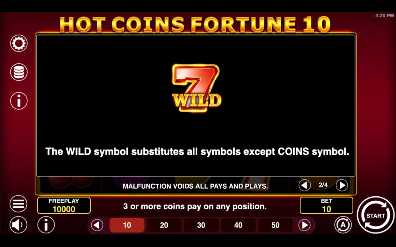 Game rules, page 2 — Hot Coins Fortune 10