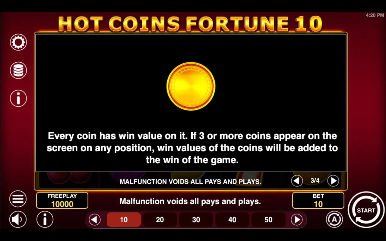 Game rules, page 3 — Hot Coins Fortune 10