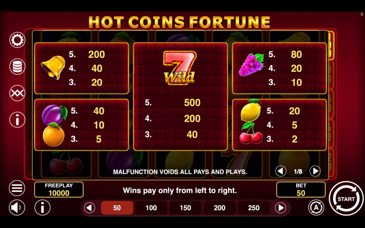 Game rules, page 1 — Hot Coins Fortune