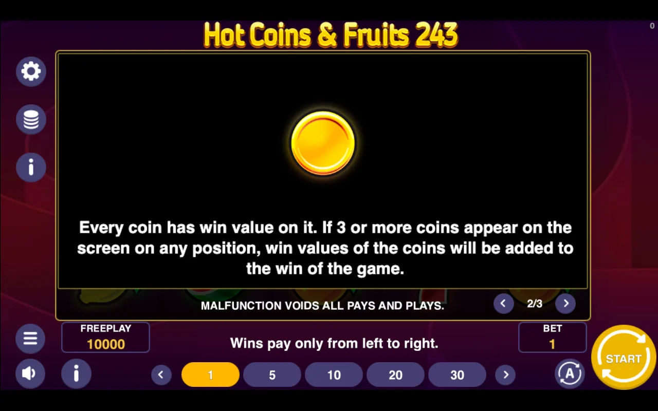 Game rules, page 2 — Hot Coins Fruits 243