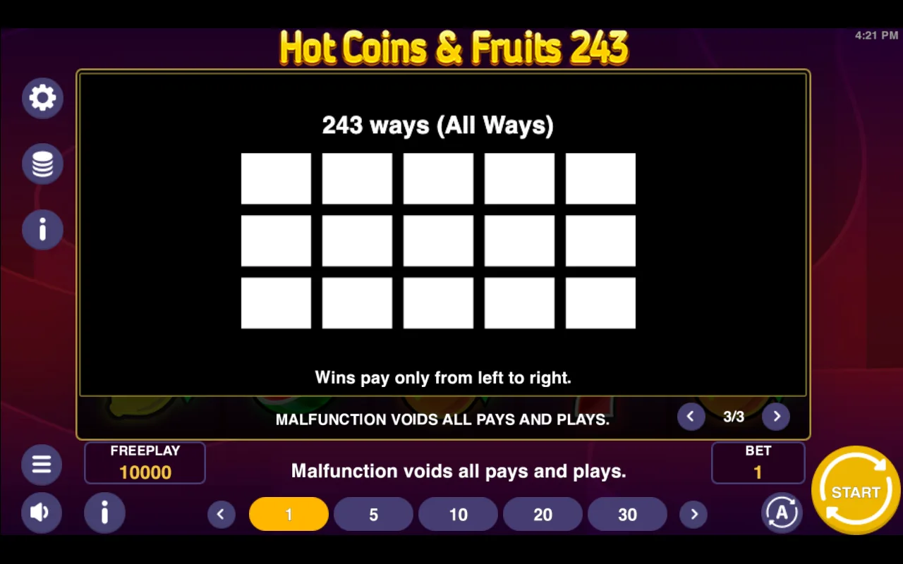 Game rules, page 3 — Hot Coins Fruits 243