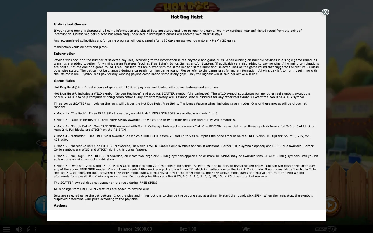 Game rules, page 1 — Hot Dog Heist