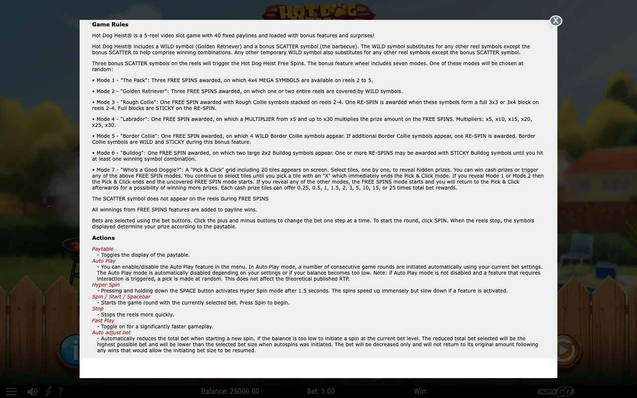 Game rules, page 2 — Hot Dog Heist
