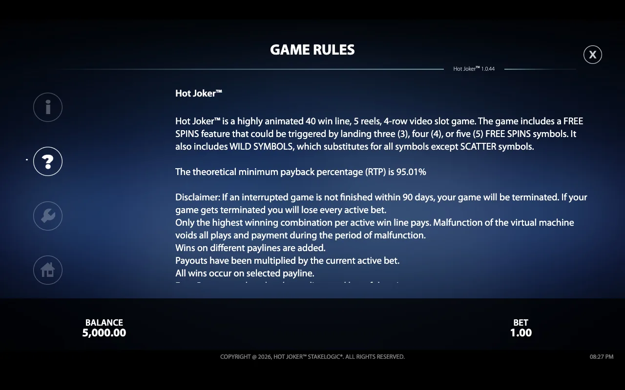 Game rules — Hot Joker