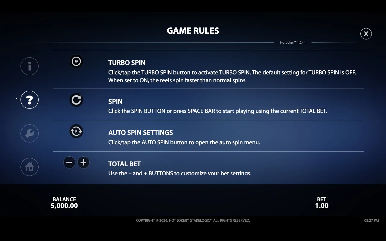 Game rules — Hot Joker