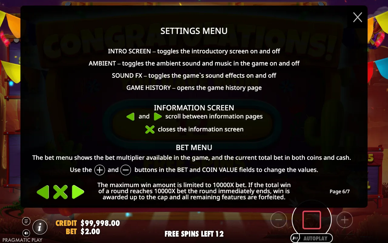 Settings menu — Hot Pepper