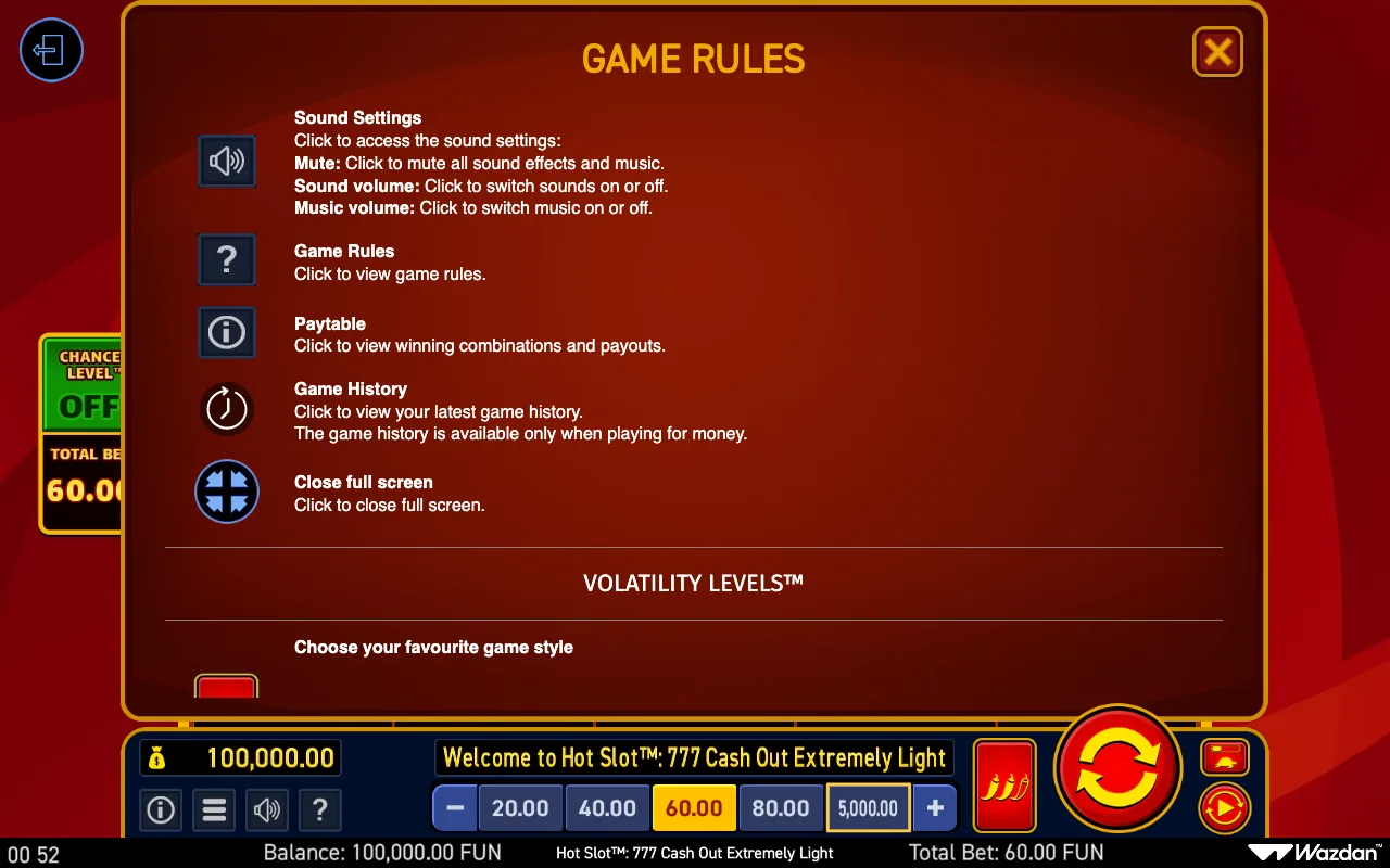 Game rules, page 12 — Hot Slot 777 Cash Out Extremely Light