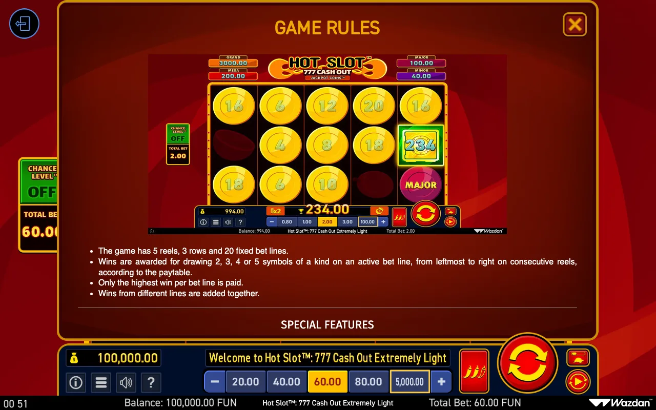 Game rules, page 8 — Hot Slot 777 Cash Out Extremely Light