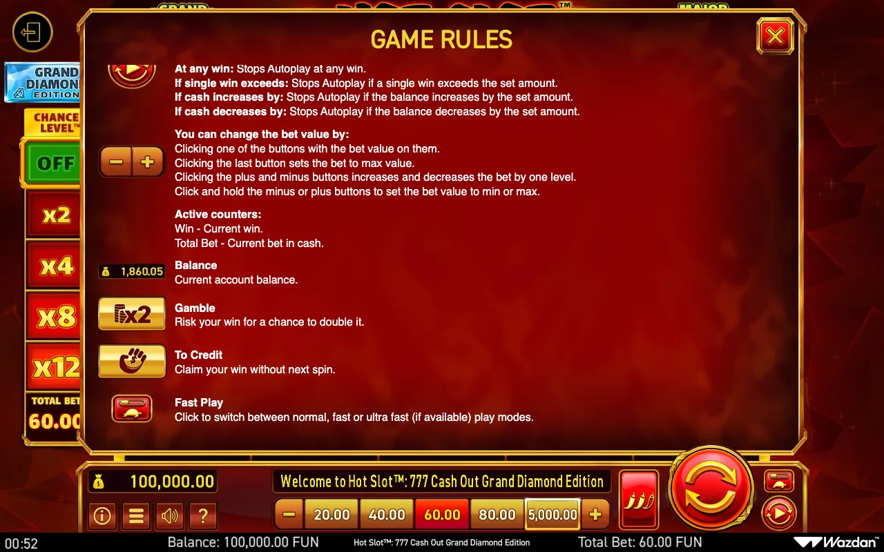 Game rules, page 11 — Hot Slot 777 Cash Out Grand Diamond Edition