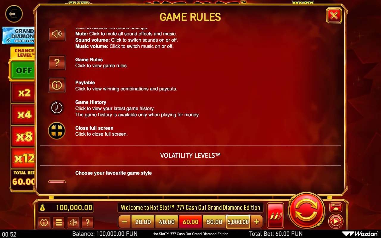 Game rules, page 12 — Hot Slot 777 Cash Out Grand Diamond Edition