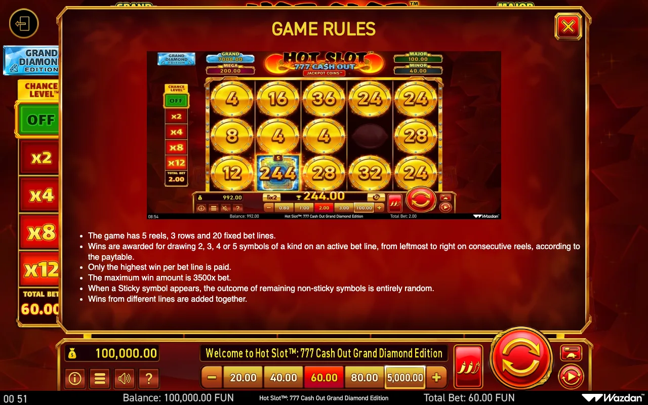 Game rules, page 8 — Hot Slot 777 Cash Out Grand Diamond Edition