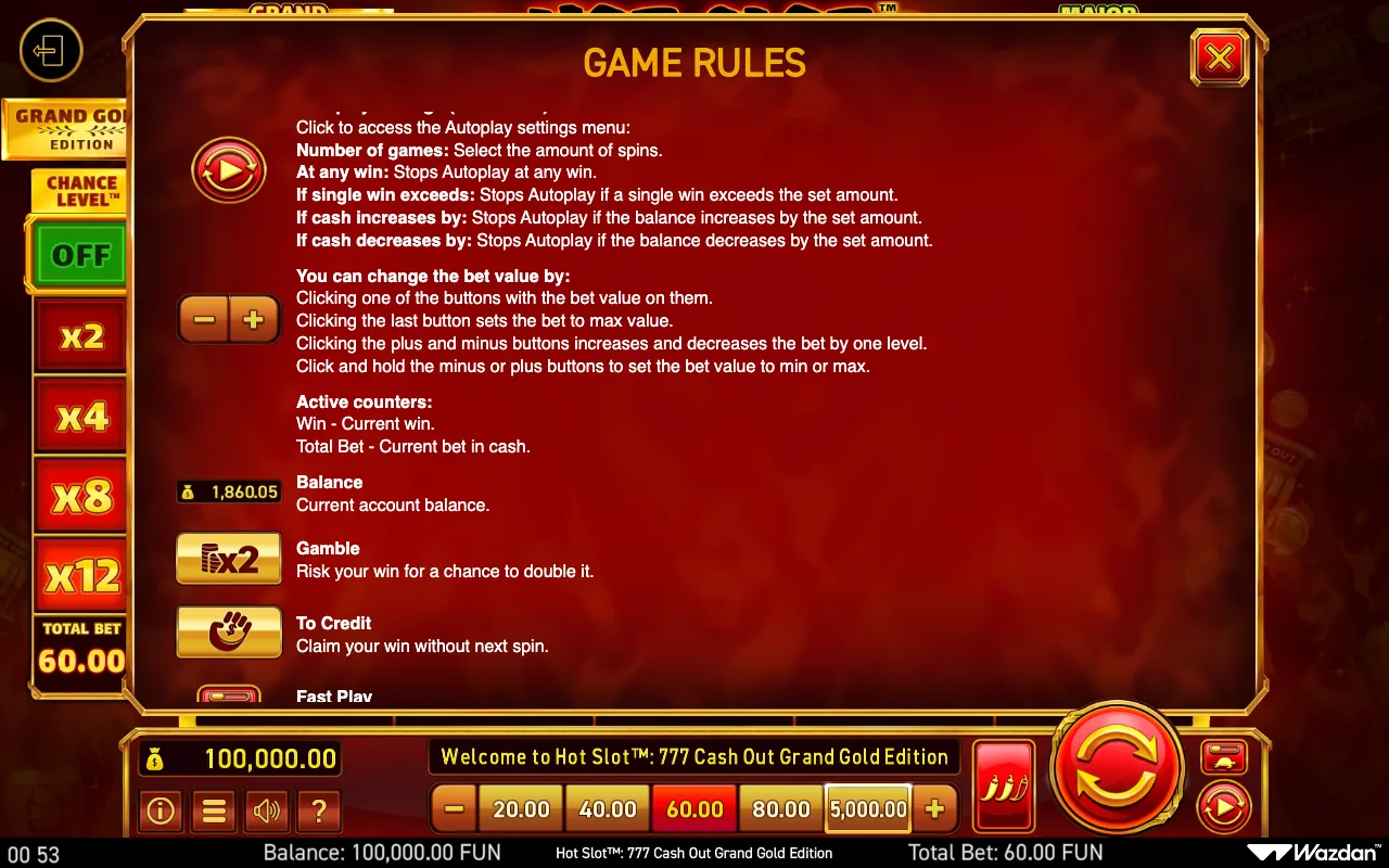 Game rules, page 12 — Hot Slot 777 Cash Out Grand Gold Edition