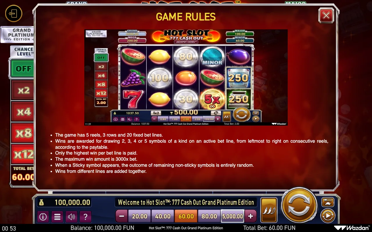 Game rules, page 10 — Hot Slot 777 Cash Out Grand Platinum Edition