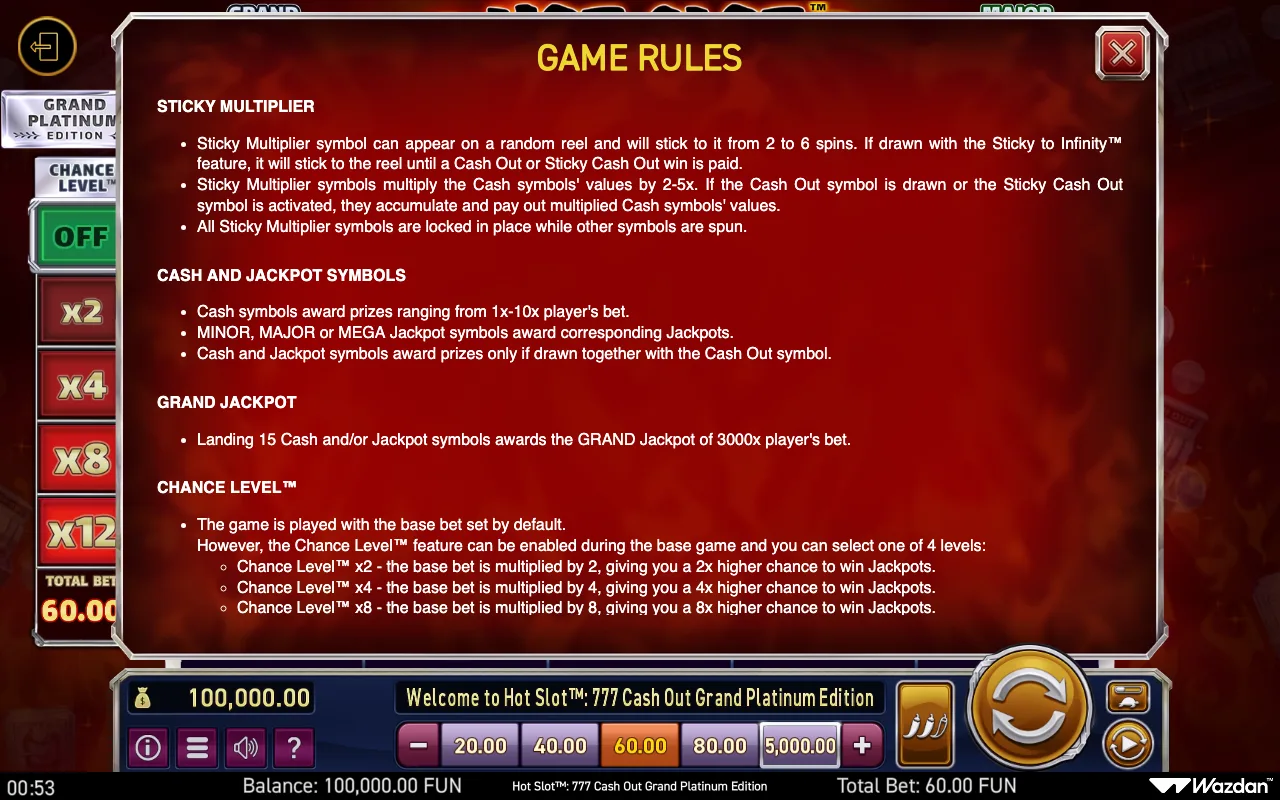 Sticky multiplier — Hot Slot 777 Cash Out Grand Platinum Edition